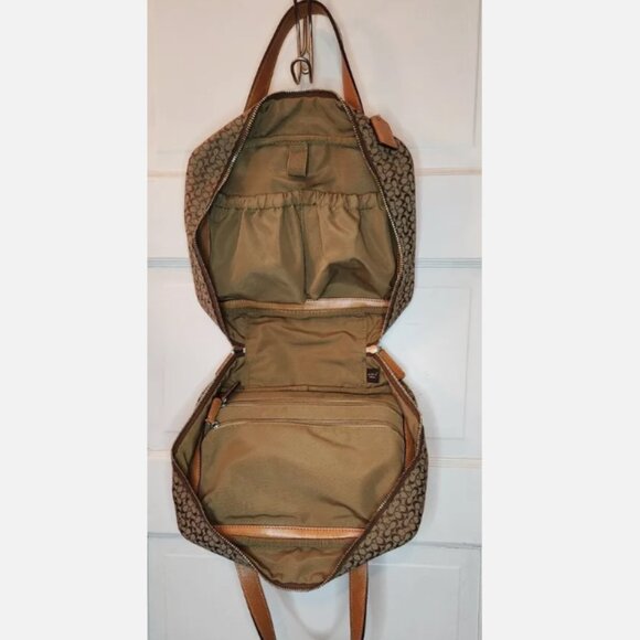 Vintage Coach Signature Jacquard Green Canvas Travel Cosmetics Bag - Picture 7 of 14